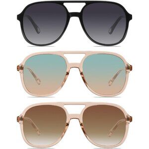 ✨ Ydaowkn Retro Square Aviator Women Brown Vintage 70s Double Bridge Sunglasses